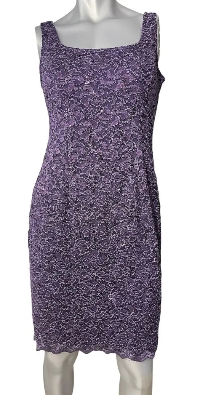 Alex Evenings | Dresses | Alex Evenings Rosette Lace Sequin Vneck Dress 8 Petite Purple Wedding Formal
